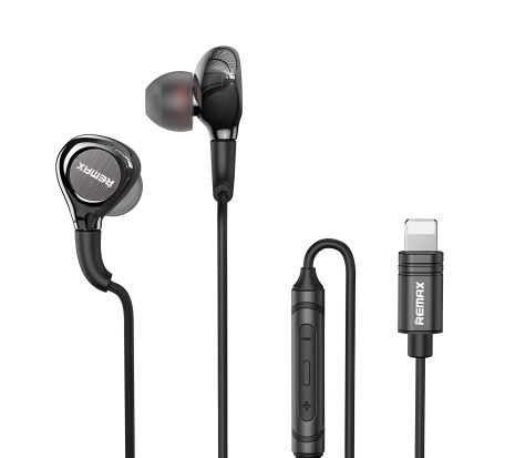 REAMX RM-655i дротові навушники, Lightning, Metal Wired Earphone for Music & Call, 1.2M, grey