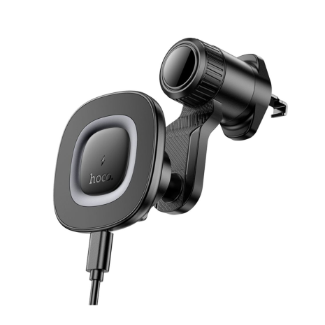Автотримач Hoco HW30 магнітний з бездротовою зарядкою, 15W, black metal gray Автотримач Hoco HW30 магнітний з бездротовою зарядкою, 15W, black metal gray