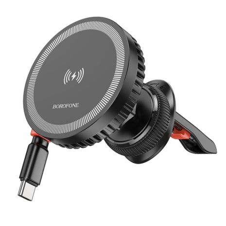Автотримач Borofone BH207 Mona Magnetic Wireless, 15W, Чорний