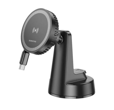 Автотримач Borofone BH208 Mona Magnetic Wireless, 15W, Чорний