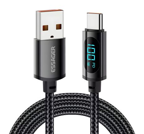 Кабель 7A 100W 2m (200cm) с дисплеем Essager USB - Type C Black