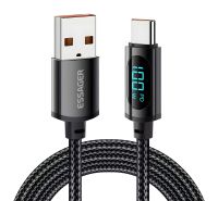 Кабель Essager USB - Type C, 7A, 100W, 2m з дисплеєм, Чорний