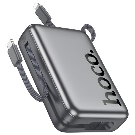 Повербанк Hoco Q39, 20000 mAh, 22.5W, кабель Type-C and Lightning 2в1, PD 20W, металево-сірий Повербанк Hoco Q39, 20000 mAh, 22.5W, кабель Type-C and Lightning 2в1, PD 20W, металево-сірий