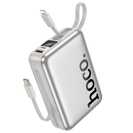 Повербанк Hoco Q39, 20000 mAh, 22.5W, кабель Type-C and Lightning 2в1, PD 20W, сріблястий Повербанк Hoco Q39, 20000 mAh, 22.5W, кабель Type-C and Lightning 2в1, PD 20W, сріблястий