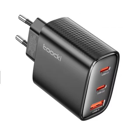 Зарядний пристрій Toocki, 40W, GaN, USB Charger Type C, QC 4.0, Dual Type C Fast Charger, для iPhone 15, 14, 13, 12 Pro Max, Samsung, Huawei, Lenovo, Motorola, Pixel, Black