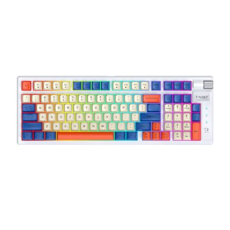 Беспроводная игровая клавиатура T-Wolf T70 LED Red Switch (TypeC+2.4ghz+BT) Белый/Синий