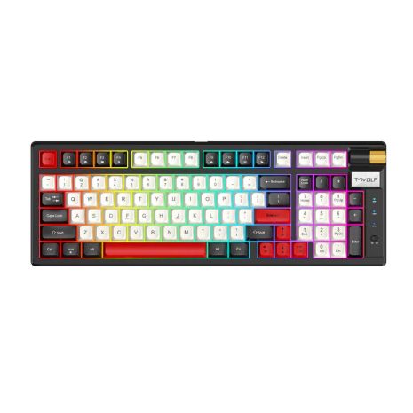 Беспроводная игровая клавиатура T-Wolf T70 LED Red Switch (TypeC+2.4ghz+BT) Черный/Красный