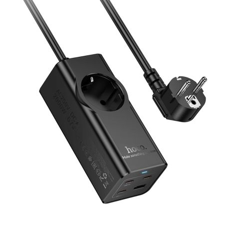 Мережевий подовжувач-зарядний Hoco NS9, USB, 3 Type-C, PD 67W, 1 розетка, 2 м, black Мережевий подовжувач-зарядний Hoco NS9, USB, 3 Type-C, PD 67W, 1 розетка, 2 м, black