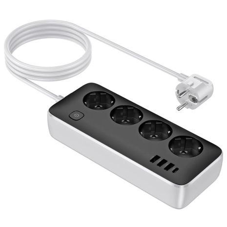 Подовжувач мережевий HOCO Sunlight AC21, 4-bit desktop socket, 3M, 3USB, 1Type-C, 17W, 3.4A, чорний