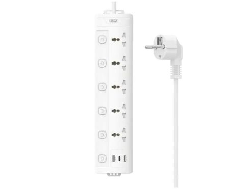 Подовжувач мережевий XO WL19, 5AC, USB-A, 1Type-C, 2м, білий