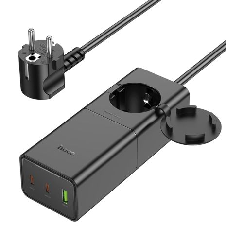 Зарядний мережевий подовжувач Hoco NS4, 1 USB, 2 Type-C, PD 65W, 1.5m, чорний Зарядний мережевий подовжувач Hoco NS4, 1 USB, 2 Type-C, PD 65W, 1.5m, чорний