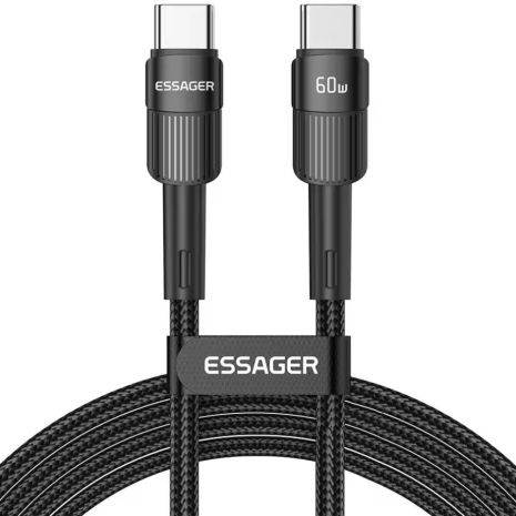 Кабель Essager, 60W, Type-C, PD, 0.5m, Braided Black
