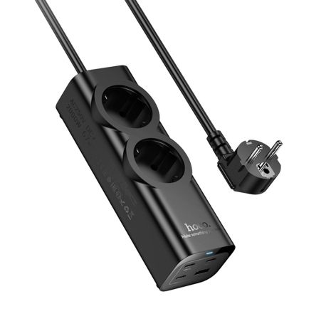 Hoco NS10 Charger Extension, 1 USB, 3 Type-C, PD 67W, 2 Sockets, 2m Black Hoco NS10 Charger Extension, 1 USB, 3 Type-C, PD 67W, 2 Sockets, 2m Black