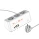 Hoco AC23 Charger Extension, 2 USB, 2 Type-C, PD 65W, 3 Sockets, 2m White