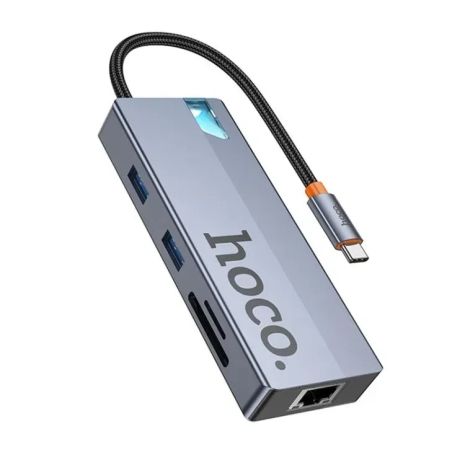 USB-хаб Hoco HB52 Type-C 8-в-1 (HDTV+RJ45-100Mbps+SD/TF+PD+Type-C3.0+USB3.0*2) серый