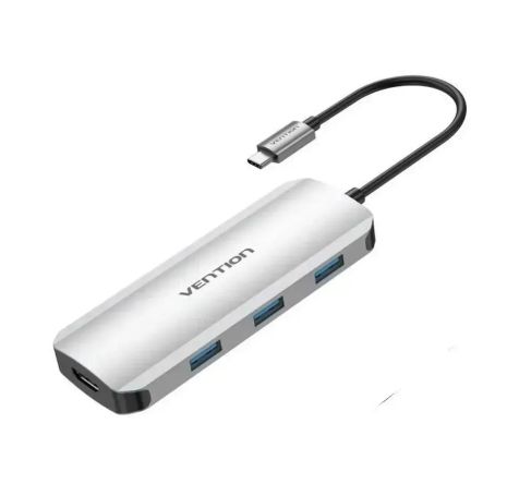 Vention USB хаб Type-C до HDMI, USB 3.0x3, SD, TF, PD Станція Docking Сірий 0.15M Алюмінієвий Alloy Type TOJHB