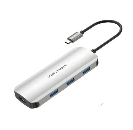 Vention USB-хаб Type-C к HDMI/USB 3.0x3/SD/TF/PD Docking Station серый 0.15M алюминиевый корпус TOJHB