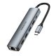 Багатопортовий USB хаб Borofone DH16 6-в-1 Type-C до HDMI, PD, USB3.0, USB2.0×2, RJ45 (L=0.15M) Сірий