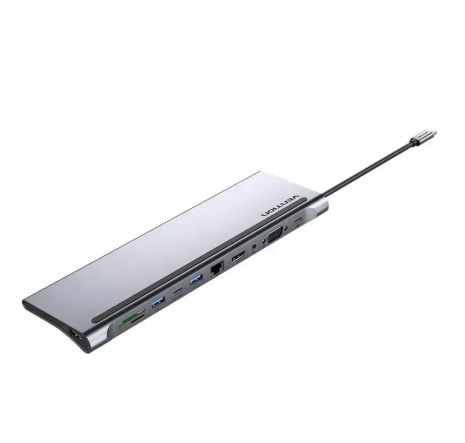 Мультіфункціональний USB хаб Vention USB-C до HDMI, VGA, Type-C Gen 1, USB 3.0×2, USB 2.0, RJ45, SD, TF, TRRS 3.5mm, PD Станція Docking 0.25m THTHC