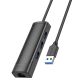 Чотирьохпортовий USB хаб Hoco HB42 (Type-C до USB3.0×3, RJ45 1Gbps) (L=0.2M) Чорний