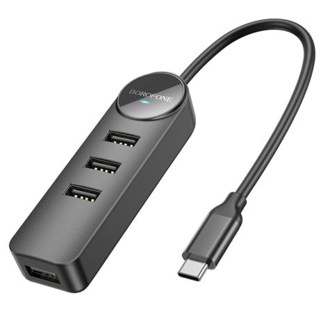 Чотирьохпортовий USB хаб Borofone DH5 4-in-1 (Type-C до USB3.0×4) (L=0.2M) Чорний