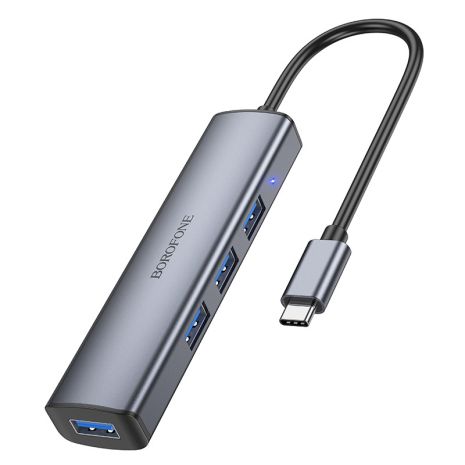 Borofone DH12 4-в-1 хаб USB Type-C to USB3.0x4 (L=0.2M) сірий