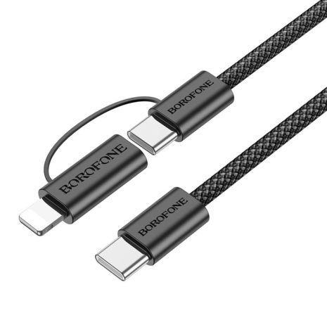 Кабель USB Borofone BX104 Primo, 2-in-one, 60W, Type-C to Type-C, iP, PD27W, Чорний Кабель USB Borofone BX104 Primo, 2-in-one, 60W, Type-C to Type-C, iP, PD27W, Чорний