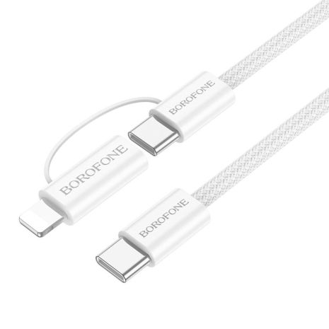 Кабель Borofone BX104 Primo USB, 2-in-1, 60W, Type-C to Type-C, iP, PD27W, Білий Кабель Borofone BX104 Primo USB, 2-in-1, 60W, Type-C to Type-C, iP, PD27W, Білий