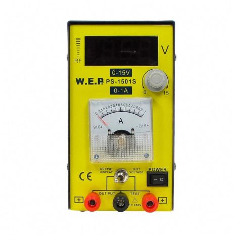 WEP PS-1501S Лабораторний Блок живлення, 15V цифрова індикація, 1A стрілочна індикація, RF-індикатор, тестер, компактний
