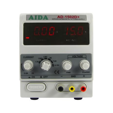 Лабораторний блок живлення Aida AD-1502D+, 15V, 2A, цифрова індикація, RF індикатор, автовідновлення після КЗ
