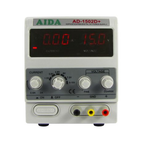 Лабораторний блок живлення Aida AD-1502D+, 15V, 2A, цифрова індикація, RF індикатор, автовідновлення після КЗ