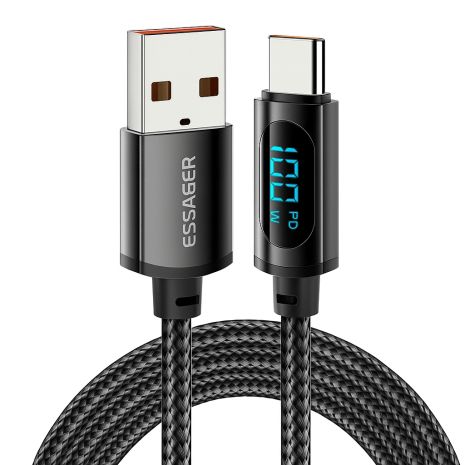 Essager Type-C USB Cable with Display, 7A, 100W, 1m, Black