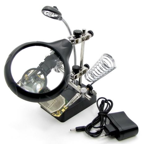 Тримач плат та паяльника MG16129-C з LED-освітленням і набором луп (d=85 мм, 2x; d=32 мм, 3.5x; d=32 мм, 5x)