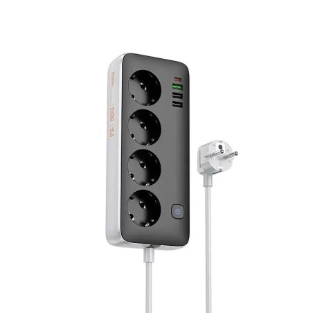 Удлинитель HOCO AC22 Sunlight 4-битный настольный 3M socket |3USB/1Type-C, 30W/3A, PD/QC| чёрный