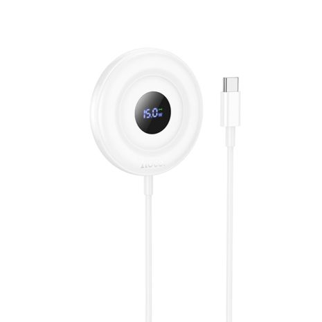 Беспроводное зарядное Hoco CW61 с цифровым дисплеем магнитное white