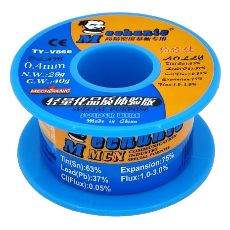 Mechanic припой TY-V866 40 гр, 0.4 мм, Sn 63%, Pb 37%