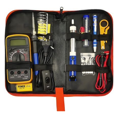 Паяльный набор Aida A-806+ в пенале (паяльник 60W, рег. t 200-450 гр C, жало 900M 6шт, мультиметр, инструменты и расходники)