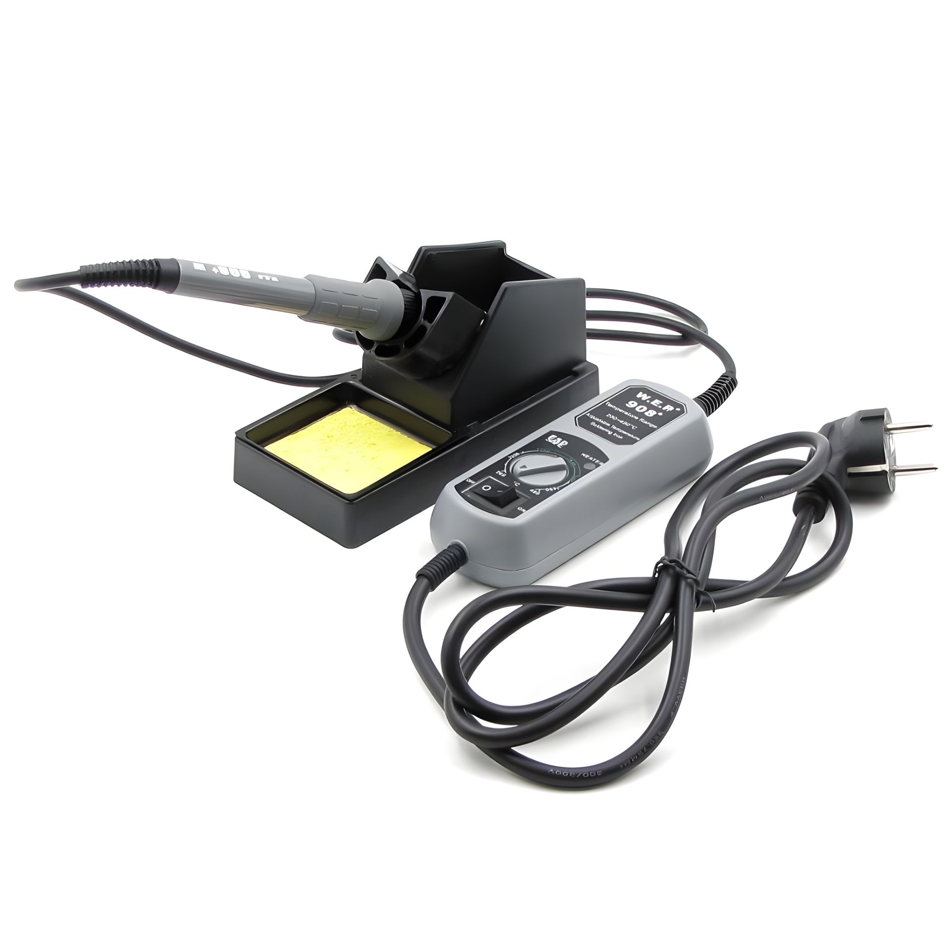 Паяльник WEP 908+ с подставкой и портативным блоком управления (65W, рег. t 200-480 гр С, жало 900M) Паяльник WEP 908+ с подставкой и портативным блоком управления (65W, рег. t 200-480 гр С, жало 900M)