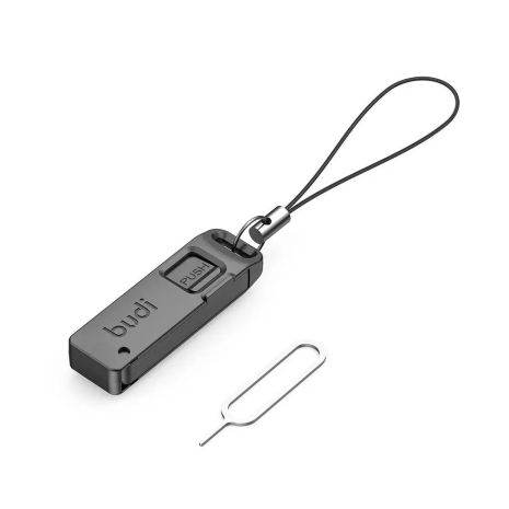 Черный брелок-органайзер для хранения Nano Sim и карт памяти TF, кейс Budi с иголкой для сим-карт
