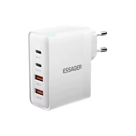 Зарядное устройство Essager 100W GaN QC 4.0, 2xType-c и 2xUSB, белое