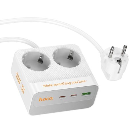 Зарядное устройство-удлинитель сетевое Hoco AC27 USB/ 2 Type-C PD 30W 2 розетки 2м белое