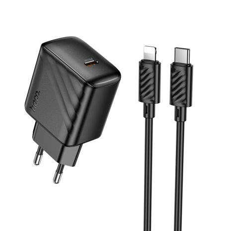 Сетевое зарядное устройство Hoco CS24A 1USB-C с PD/QC 25W+Type-C на Lightning черное