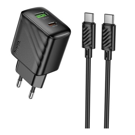 Устройство Зарядное Hoco CS25A Сетевое 1USB-C/1USB PD/QC 20W+Type-C на Type-C Черное