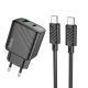 Черное Зарядное Устройство Hoco CS23A 1USB/1USB-C 30W PD/QC + Type-C to Type-C