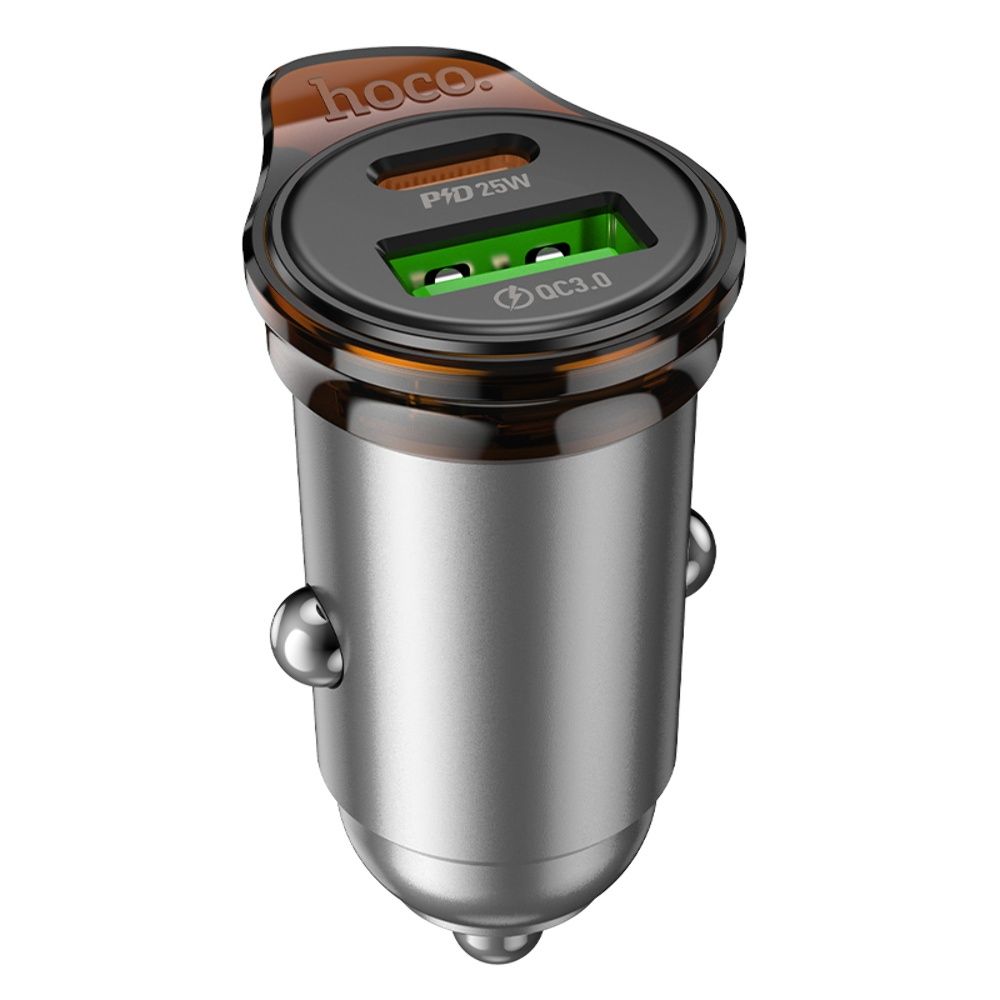 Автомобільний зарядний пристрій Hoco NZ16A, USB, Type-C, 43W PD, QC 25W, metal grey Автомобільний зарядний пристрій Hoco NZ16A, USB, Type-C, 43W PD, QC 25W, metal grey