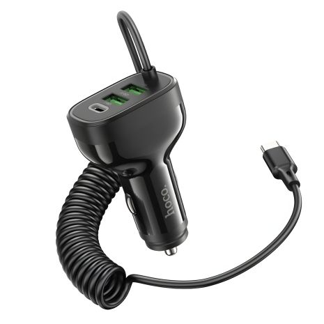 Автомобільний зарядний пристрій Hoco NZ11A, 2USB, Type-C, PD 30W, чорний, кабель Type-C Автомобільний зарядний пристрій Hoco NZ11A, 2USB, Type-C, PD 30W, чорний, кабель Type-C