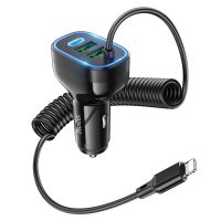Зарядное автоустройство Hoco NZ11A 2USB/Type-C PD 30W черное + кабель Lightning
