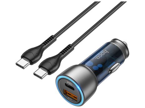 Автомобільний зарядний пристрій Hoco NZ8 Sprinter, 43W, PD25W, QC3.0, кабель Type-C to Type-C, Синій