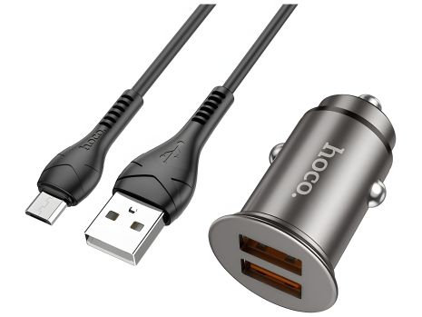 Автозарядний пристрій Hoco NZ1, 36W, QC3.0, USB to MicroUSB, Металево-сірий
