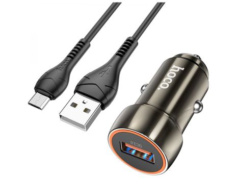 Автомобільний зарядний пристрій Hoco Z46, QC3.0, 18W, кабель USB - MicroUSB, Металево-сірий